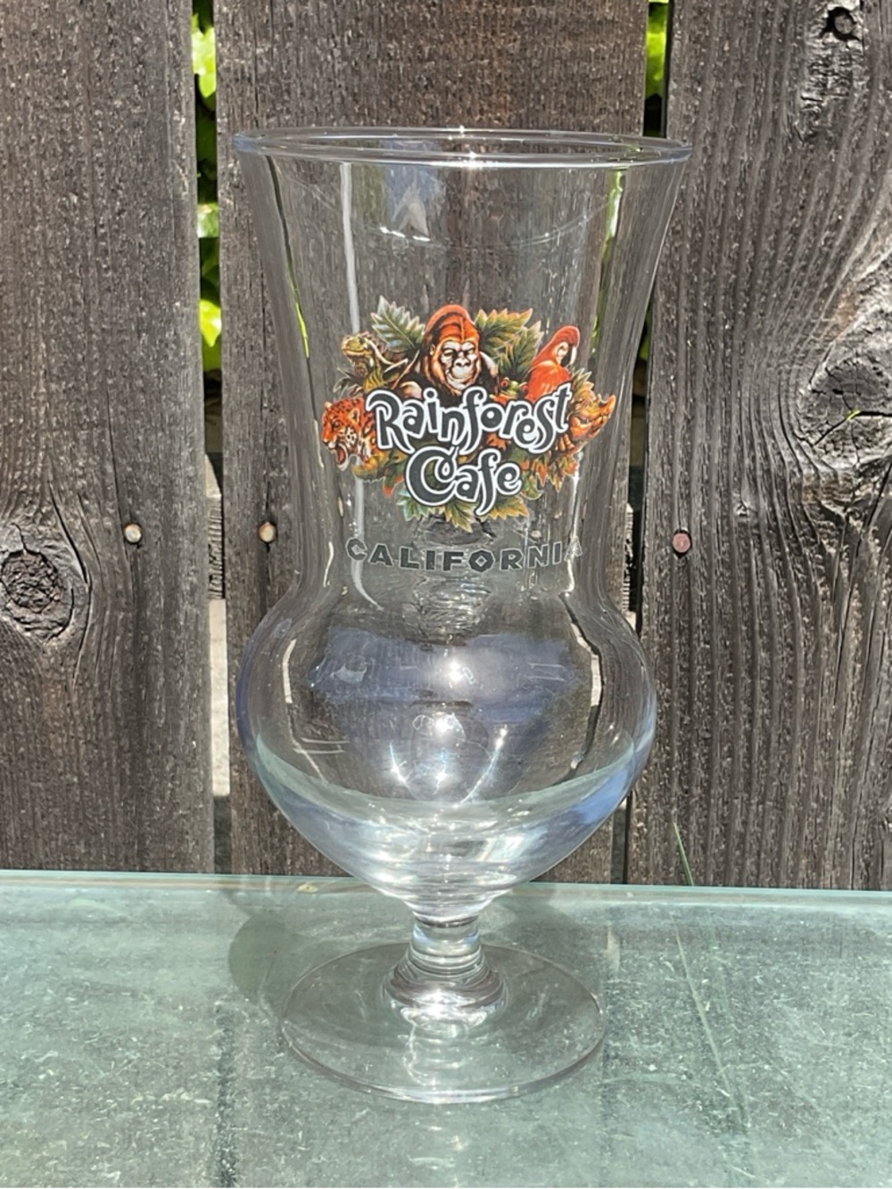 VTG Rainforest Cafe California  Hurricane Cocktail Glass Barware Stem 8"